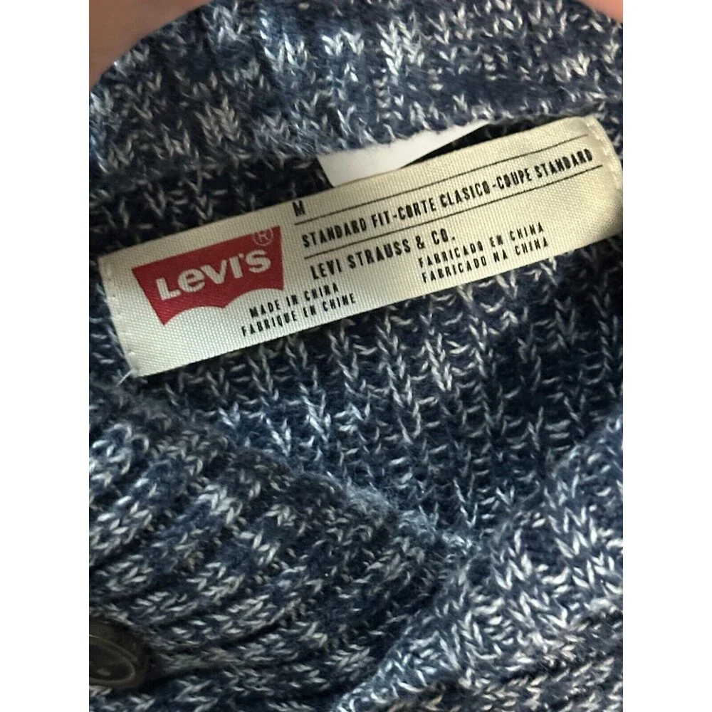 Levis Men Medium Blue Shawl Neck Sweater Coupe Fit Pullover Cozy Grandpacore